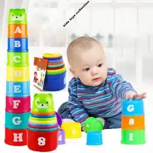 9-piece educational stacking tower with letters & numbers