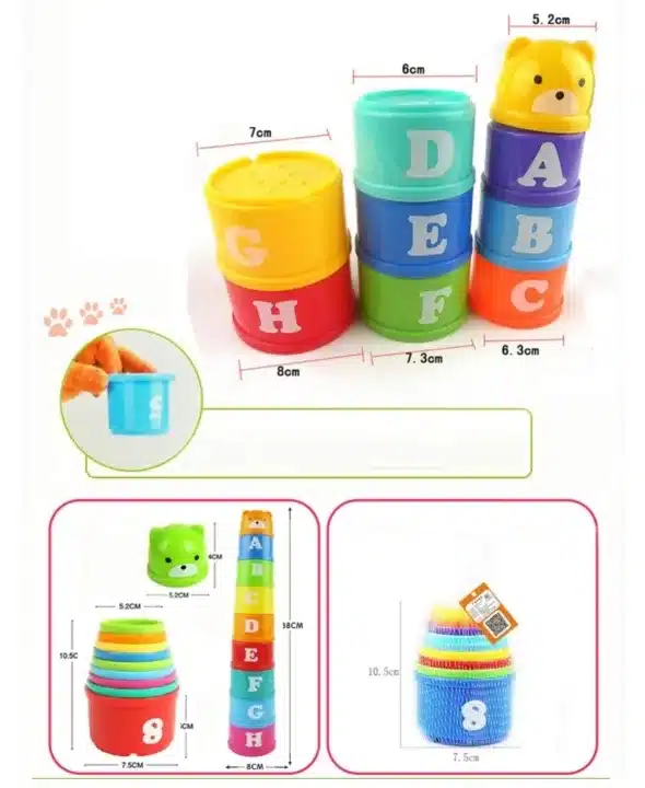 9-piece educational stacking tower with letters & numbers