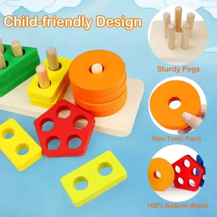 Montessori 5 Sets Shape & Peg Puzzle Learning Toy